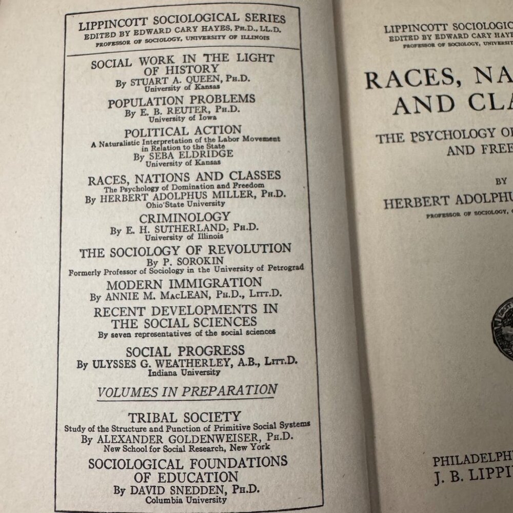 Races Nations And Classes Herbert Adolphus Miller PhD Lippincott 1924 sociology - Picture 7 of 16